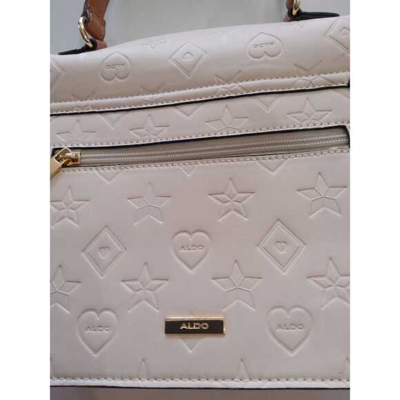 Chic Leather embossed Crossbody satchel Cream cognac Top handle classic luxury - Picture 8 of 12